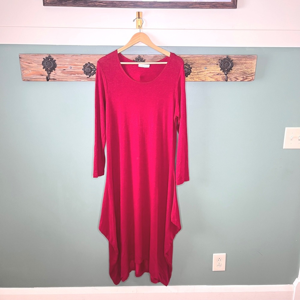 Bryn Walker Red Chelsea Long Sleeve Handkerchief Hem Midi‎ Dress Womens M